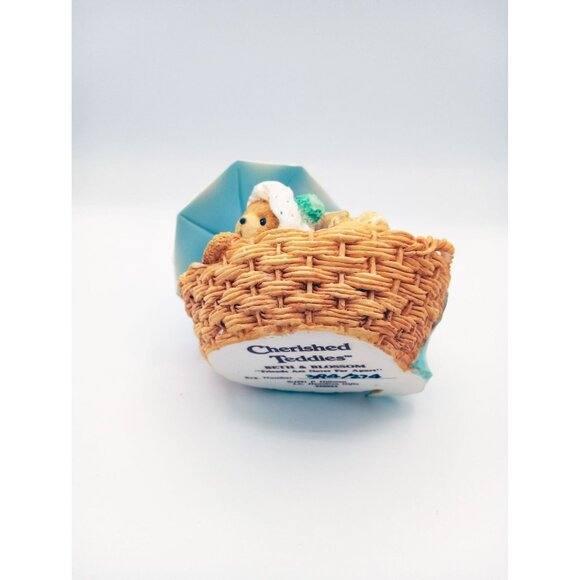 Cherished Teddies Beth and Blossom Bears with Umbrella Figurine 1991 Hamilton - Picture 11 of 12